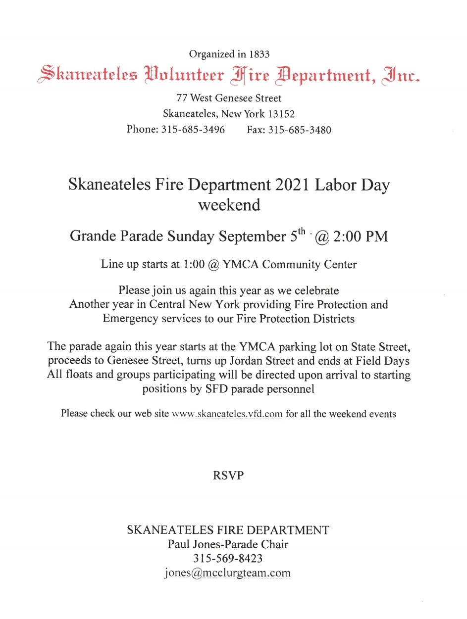 Skaneateles Parade Flyer